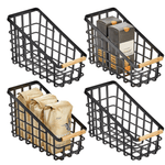 rangement panier métal noir bambou