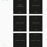 Set of 6 soap dispensers with labels