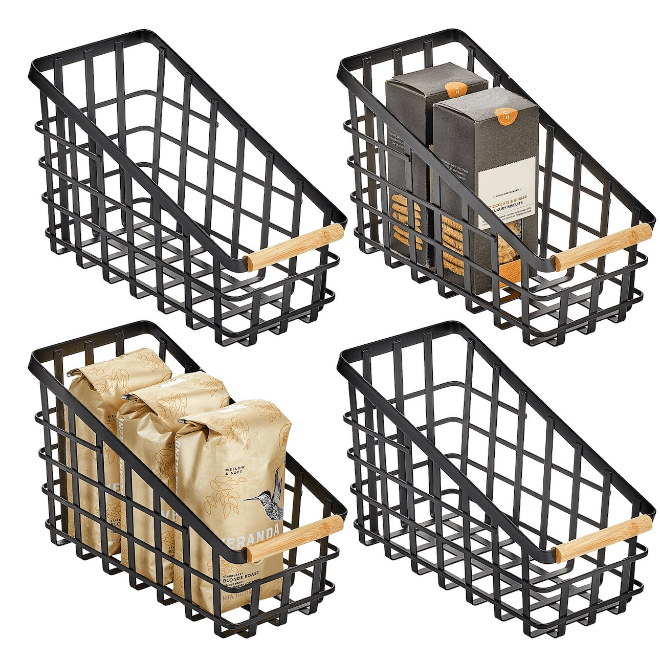 rangement panier métal noir bambou